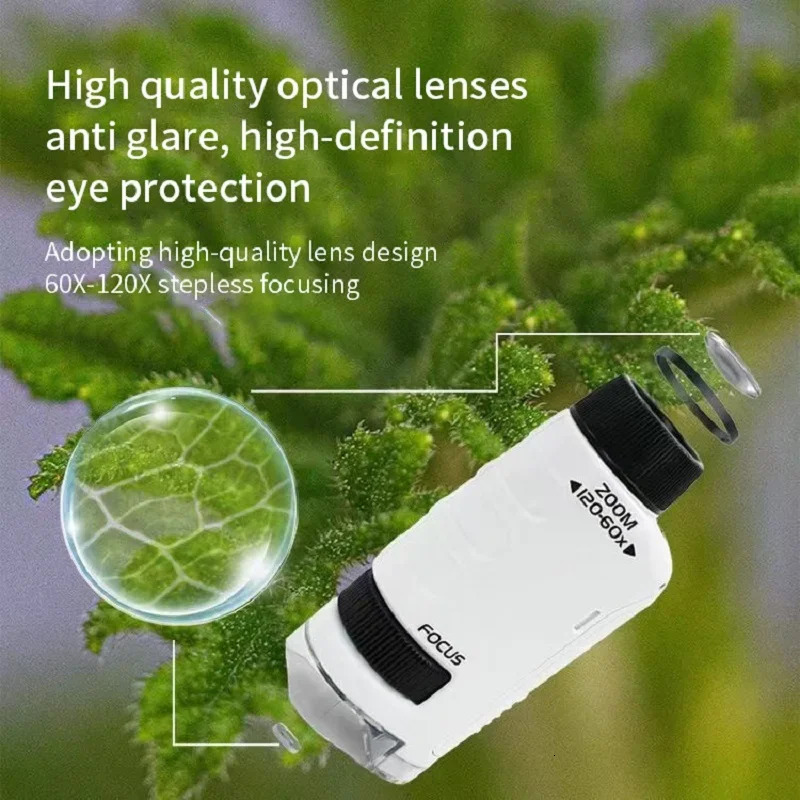 Kid Science Experiment Pocket Microscope Toy Kit 60-120x Educational Mini Handheld Microscope with Light Children Toys Gift 260604 - view 3