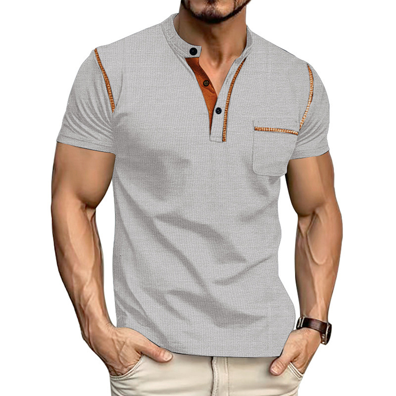 Small diagonal breathable short sleeved half buttoned Henry Polo shirt mens European and American plus size casual sports T-shirt