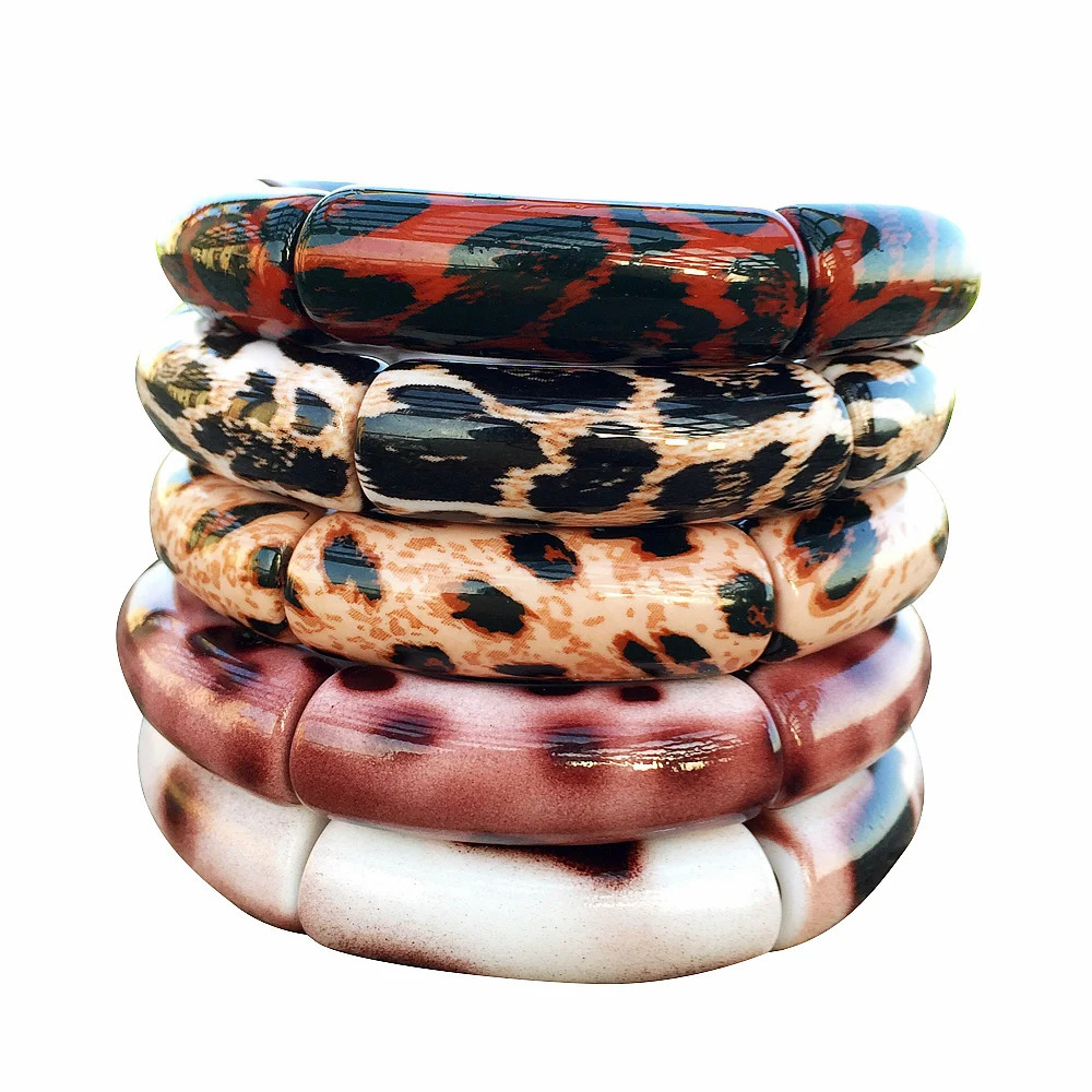 FishSheep Vintage Leopard Print Acrylic Stackable Bracelets Bangles for Women Resin Stretchy Bracelet Fashion Jewelry Gift260528BJ