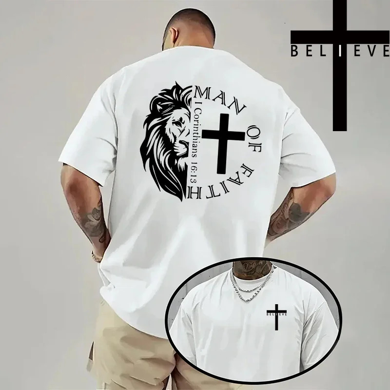 Spring Summer Daily Casual Fashion Jesus Cross Tees Christ Print T-shirt Men High Quality Pure Color Short Sleeve Top 260603