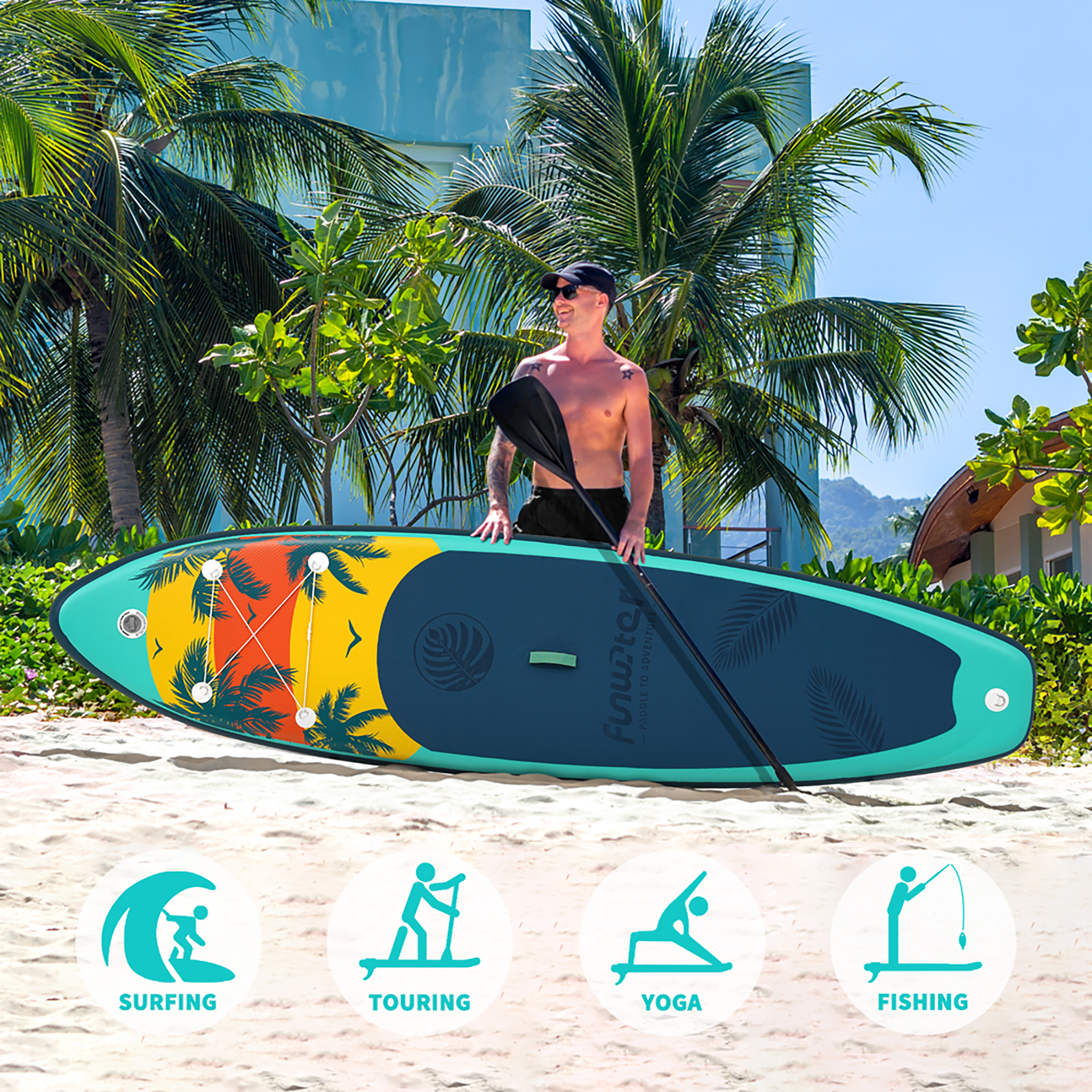 FunWater SUP Surfboard paddleboard 350CM/335CM inflatable stand up paddle board sup supboard padel water sport with Backpack Paddles coconut tree koi 
