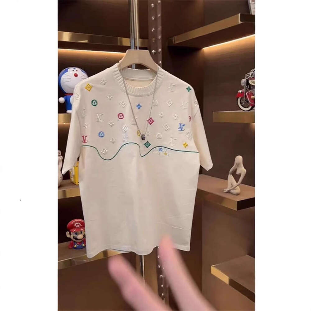 luxury Summer Fashion European Goods Light Luxury Trendy Brand Personality Embroidery Round Neck Short Sleeve Cool Handsome T-Shirt Top for Men