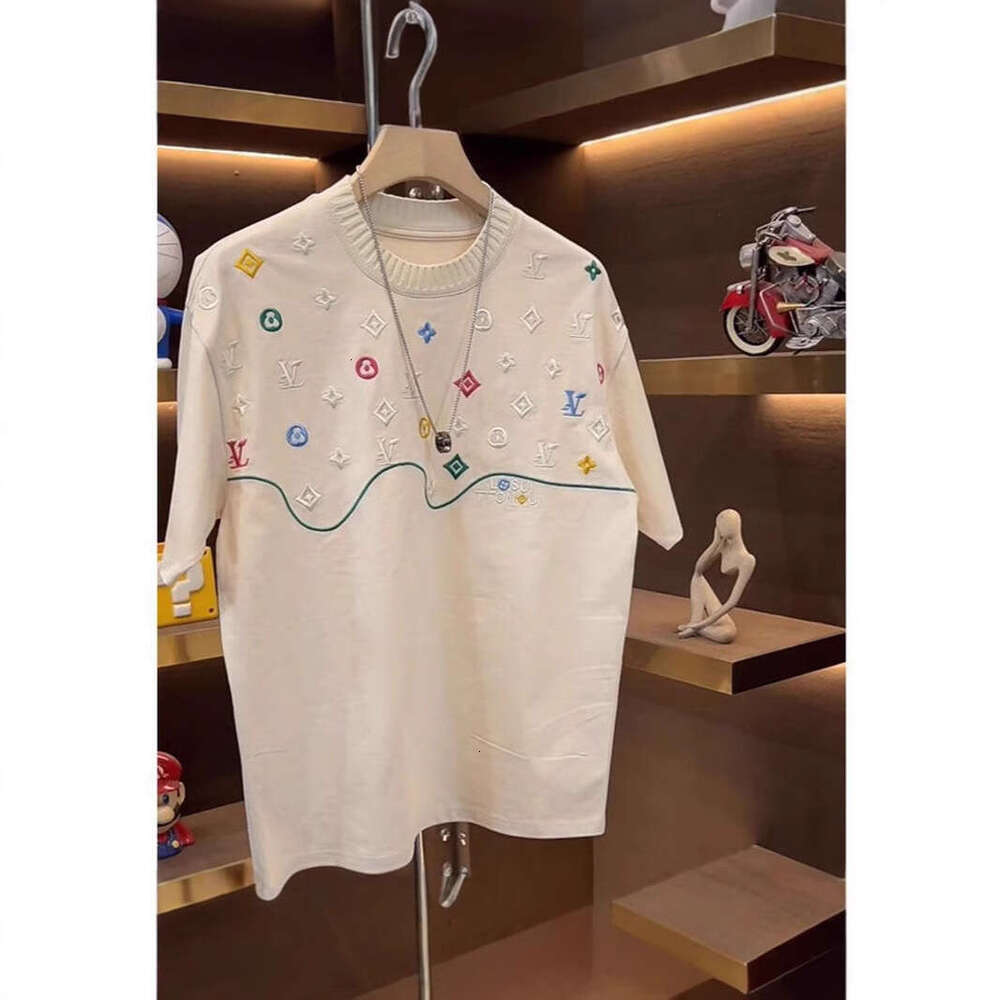 luxury Summer Fashion European Goods Light Luxury Trendy Brand Personality Embroidery Round Neck Short Sleeve Cool Handsome T-Shirt Top for Men
