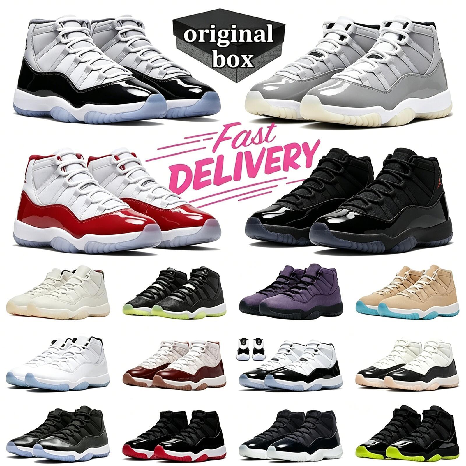 With Box 11s Basketball 11 Cool Grey Designer Shoes Mens Womens Sneakers Gamma Blue Violet Low 25th Anniversary Concord Space Jam Midnight Trainers