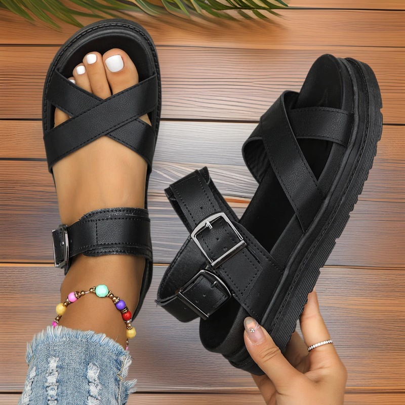 2026 Spring/Summer New Design Arrival Solid Color Cross Buckle Fashion Women's Large 35-43 Thick Bottom Sandals Free Shipping Hot Sale