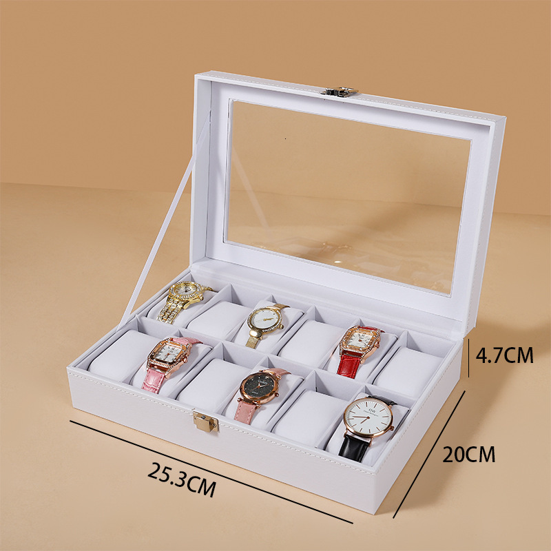 Watch Box 10-Slot Watch Case Organizer with Large Glass Lid Removable Pillows Valentines Day Gifts 260228
