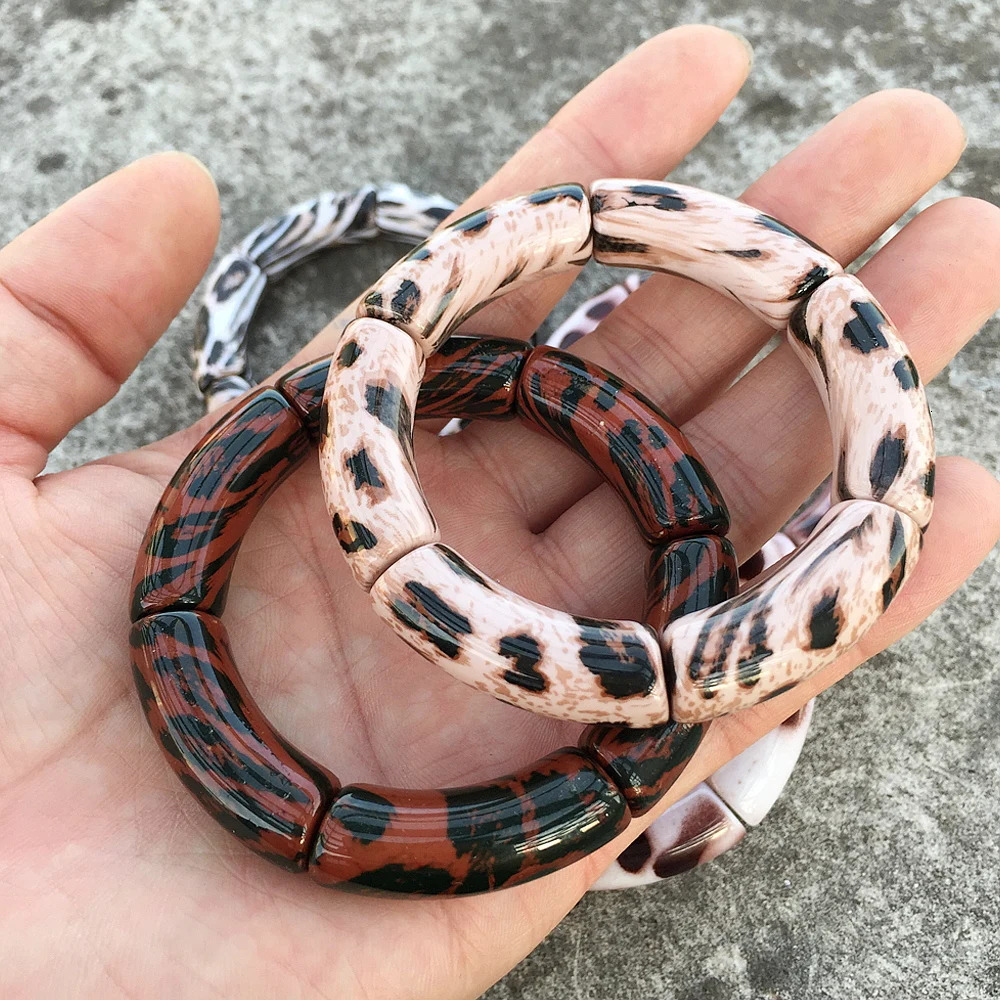 FishSheep Vintage Leopard Print Acrylic Stackable Bracelets Bangles for Women Resin Stretchy Bracelet Fashion Jewelry Gift260528BJ - view 5