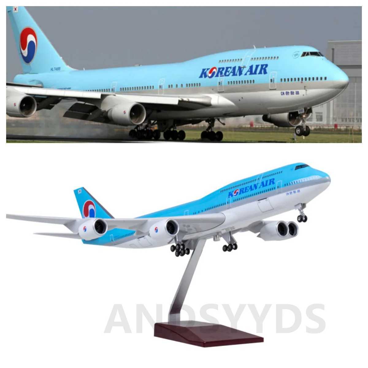 47cm Korean Airline B747 Planes Model 1150 Scale Resin Diecast Aircraft Model Airplane W Light WheelTouch Or Sound Control C260604