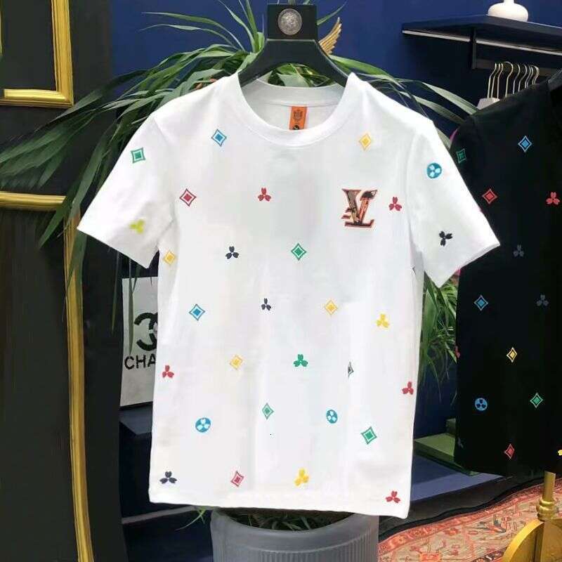 European and American Light Luxury High-end Embroidery Short Mens Trendy Brand Cool Round Neck Regular Shoulder T-shirt Summer Fashion Casual Half Sle