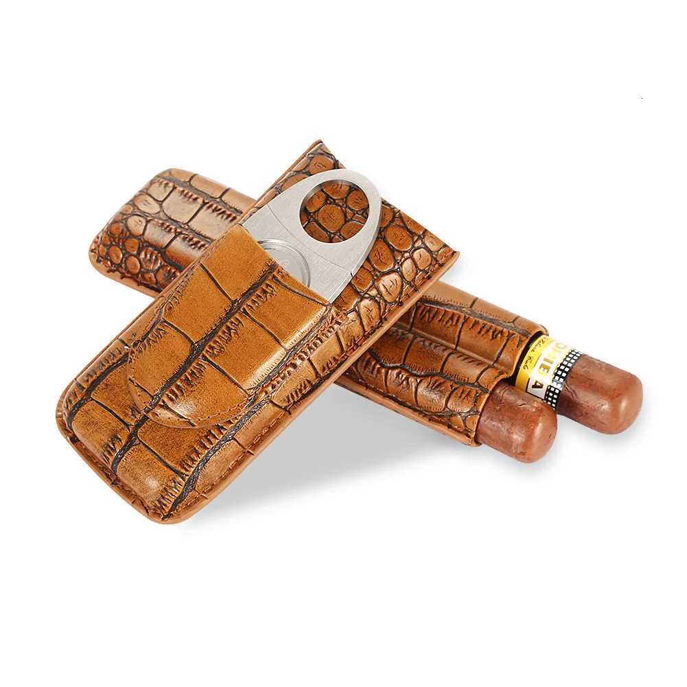 Travel Leather Cigar Humidor Handmade Super Cigar Tube Cover with Cigar Cutter Set J260604 - view 5