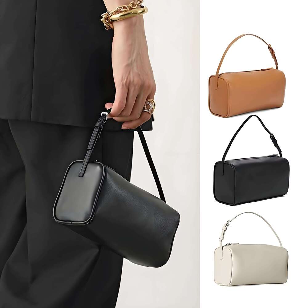 Women Pen Holder Genuine Leather Mini Cylinder Bag Crossbody Handheld Underarm French Style For Commuting SENYY