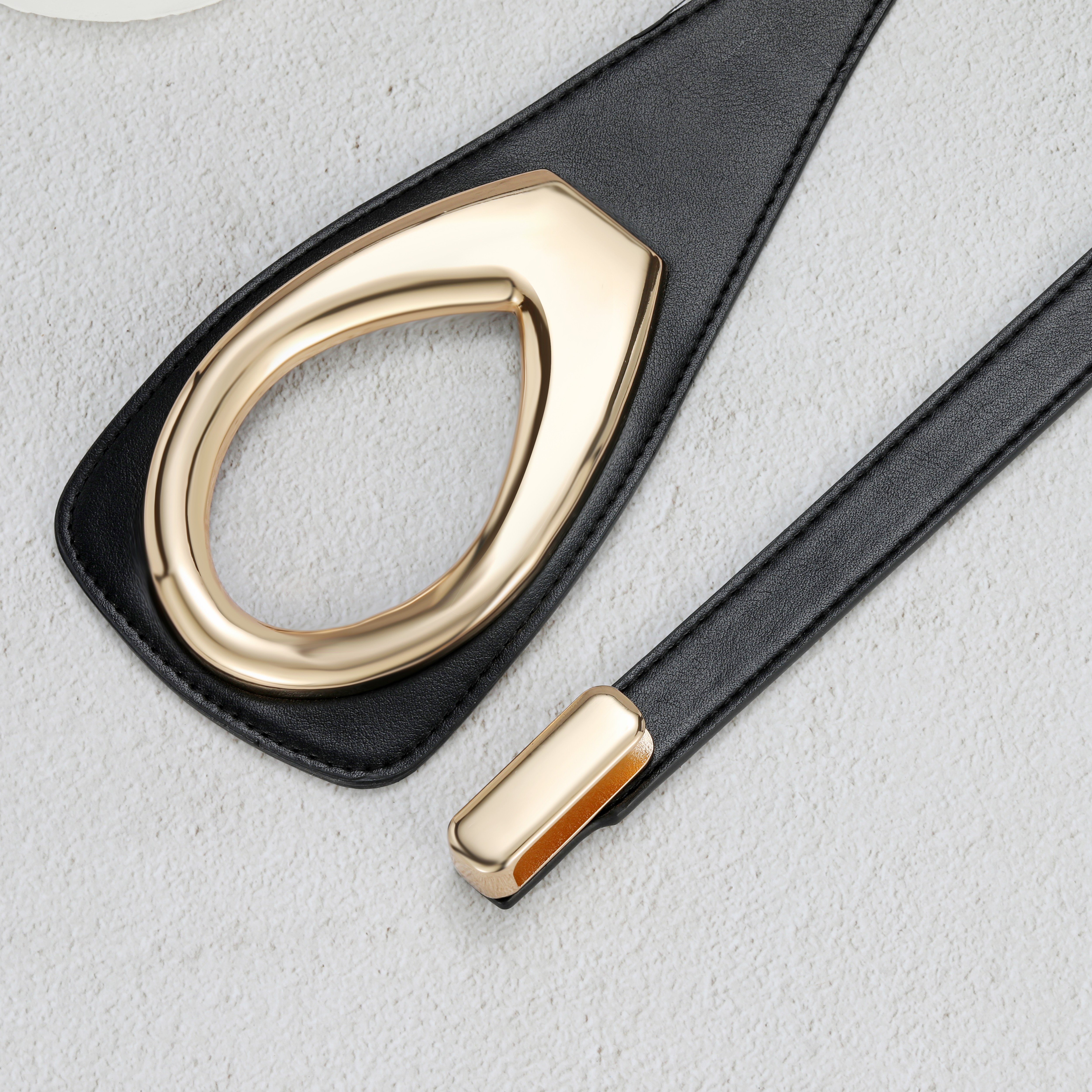 Elegant Modern Geometric Gold Buckle Skinny Waist Belt Adjustable No Hole Design Leather Waistband For Blazer Formal Dress Ladies Fashion Accessory WH - view 5