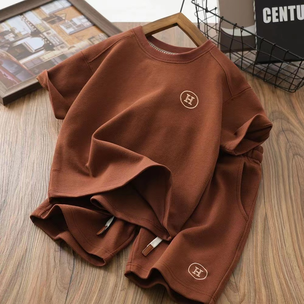 Free shipping 2026 luxury Boys and Girls Summer Wear Headset Casual Set 2026 Loose Thin Two Piece Set hot