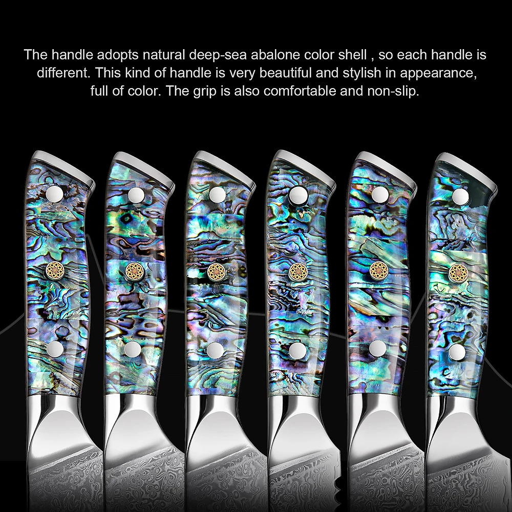 Profession Damascus Steel Chef Knife Super sharp Kitchen Knife Cleaver Paring Bread Knife etc Exquisite Abalone Shell Handle 260605 - view 5