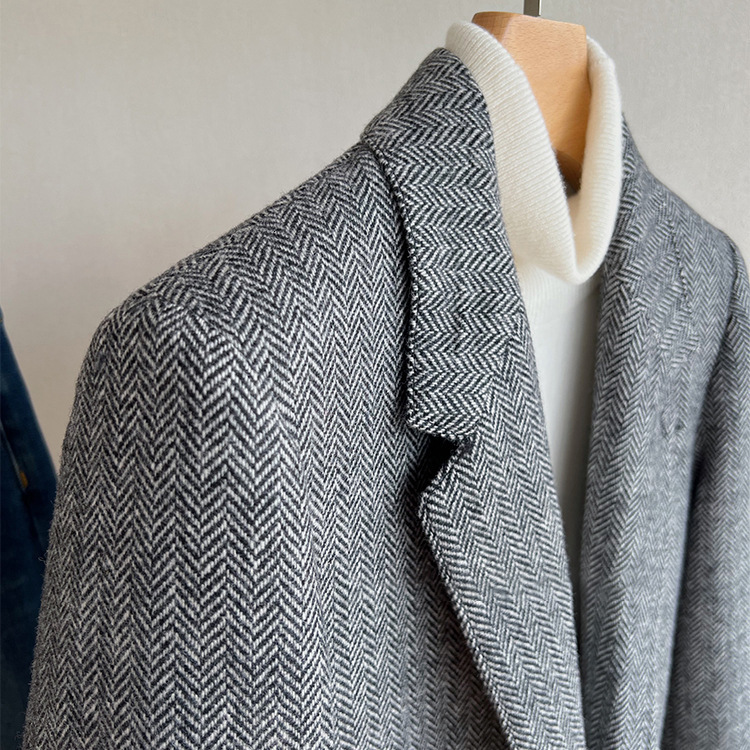 Mens Brown Herringbone Tweed Blazer Single Breasted Two Buttons Business Wedding Prom Tuxedo Jacket Casual Smart Suits Top 260130