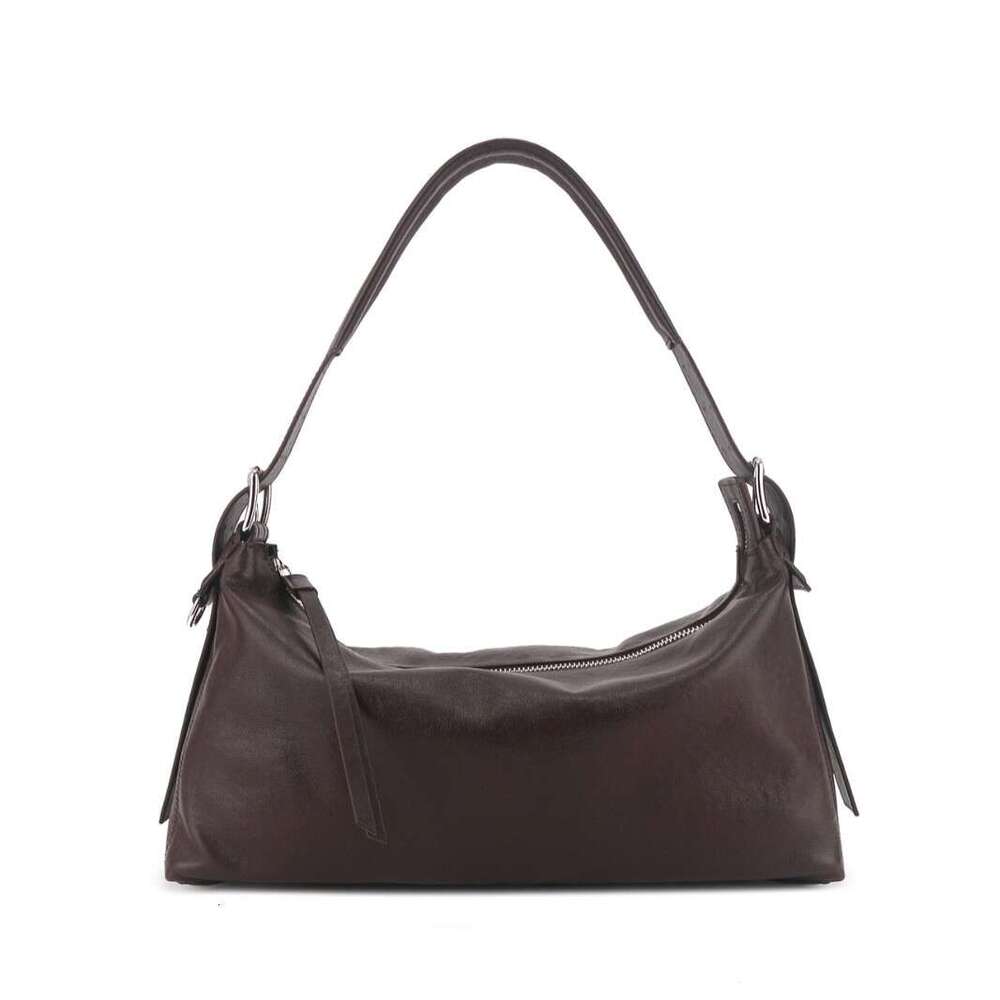 Women Vegetable Tanned Soft Top Layer Cowhide Leather Baguette Hobo Handbag Crossbody Underarm For Commuting SENYY