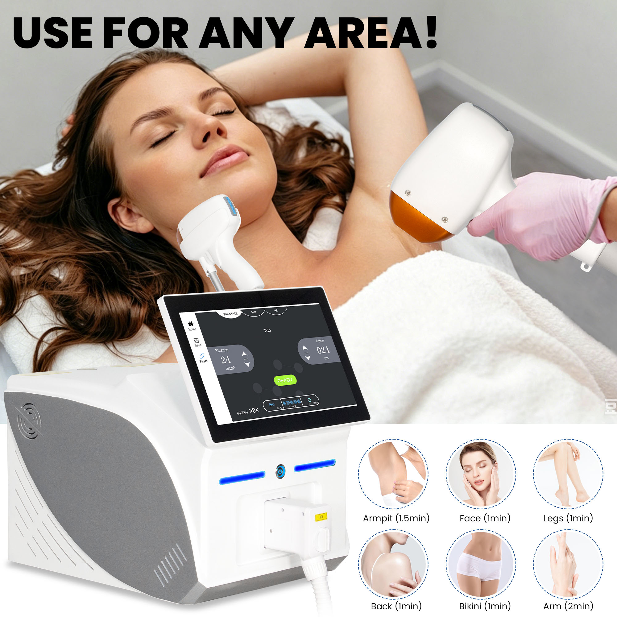 10BARS 4 Wavelengths 808NM 755NM 940NM 1064NM Diode Laser Hair Removal Machine with FAC Collimation 60Million Shots Sapphire Cooling for Home Salon Us