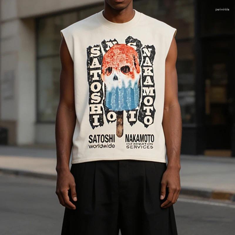 Men's T Shirts 26SS American Street Tank Top Sleeveless Vest Men Women Melting Ice Lolly Letter Print Shirt Clothing