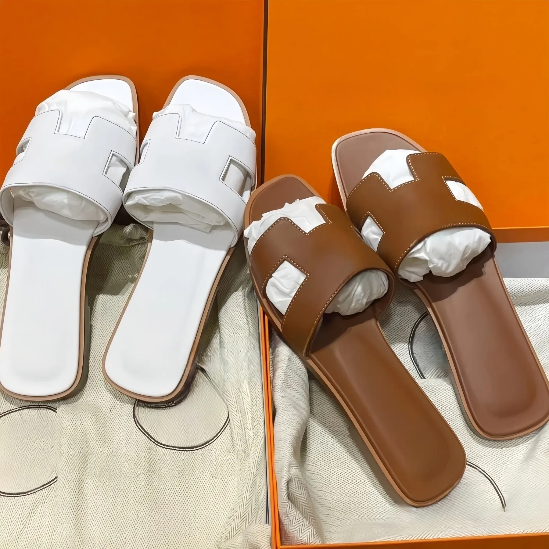 beach sandals woman sandals slides sandal slippers Sandals Designer Sandals Casual Slippers Flat Slides Summer Women Slide White Black Brown Leather Sandal 35-43