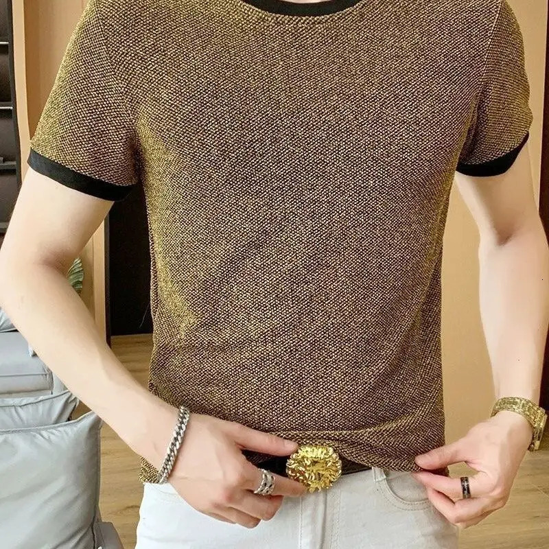 Shiny Silk Men O Neck Short Sleeve T Shirt Summer Fashion Hip Hop Punk All-match 2xl Oversize Streetwear Golden Silver Party Bar 260605 - view 7