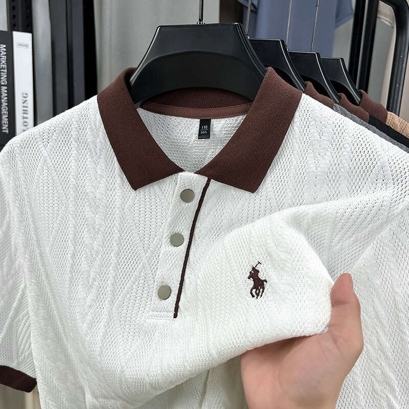Brand Clothes 2026 Summer New Arrival Luxury Designer Knitted Tee, Middle Aged Men Korean Lapel Sweater Collar Jacquard Embroidery Shirts