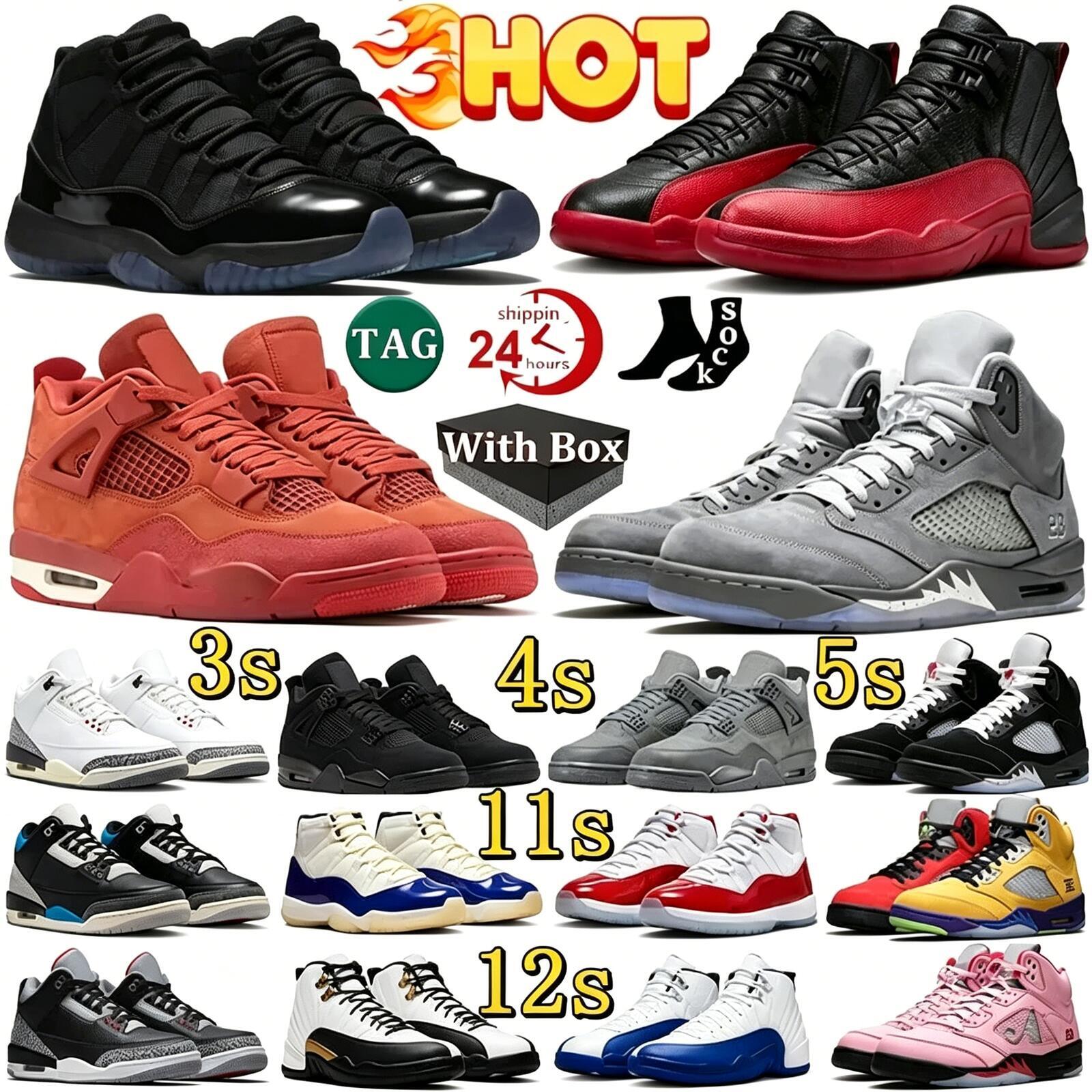 With Box Basketball Shoes 3s 4s 5s 11s 12s Designer shoes Gamma Blue black cat Unc Buleburry thunder Cool Wizards Slim Shady Cardinal Court Grey Pine Trainers