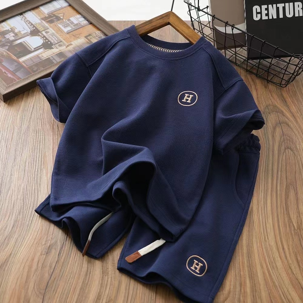 Free shipping 2026 luxury Boys and Girls Summer Wear Headset Casual Set 2026 Loose Thin Two Piece Set hot