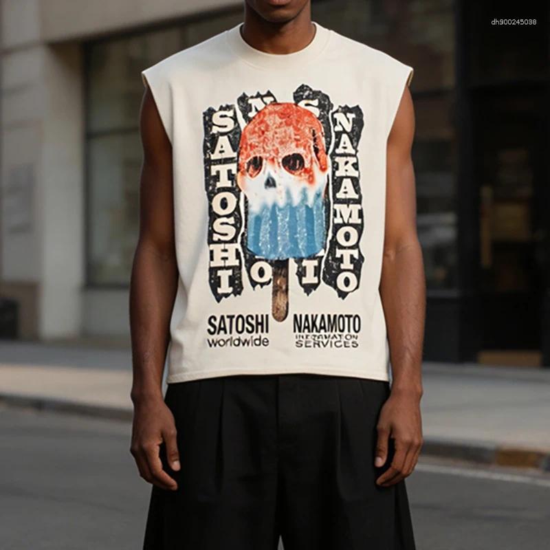 Men's Tank Tops 26SS American Street Top Sleeveless Vest Men Women Melting Ice Lolly Letter Print Y2K T Shirt Clothing