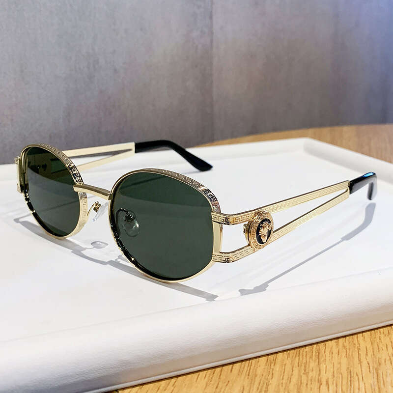 Luxury Brand Designer Sunglasses New Retro Metal Oval Small Frame For Men And Women With High-End Hollow-Out Temple UV Protection Sunglasses - view 3