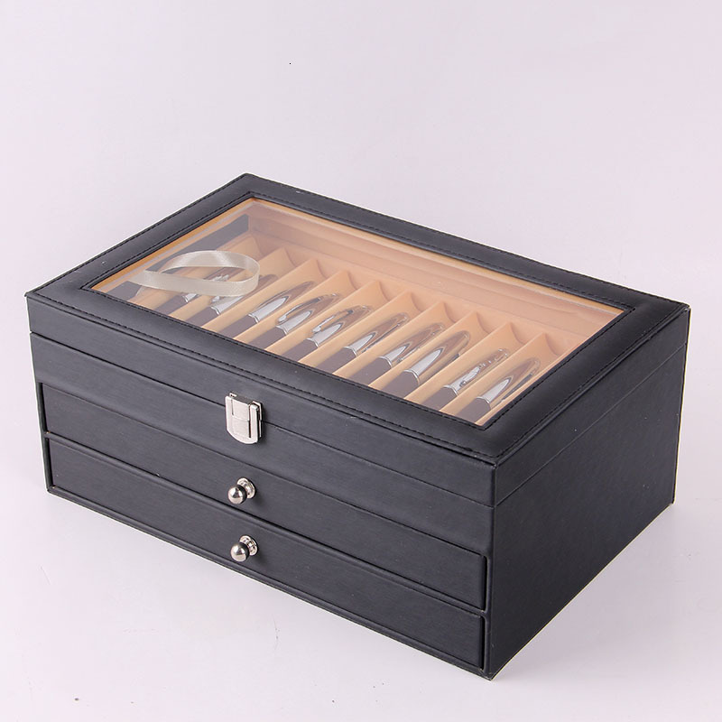 Pencil Cases 36 Slots Pen Display Box Leather Flannel Pen Organizer Box Glass Window Pen Display Case Storage Box Pen Collection Display 230620