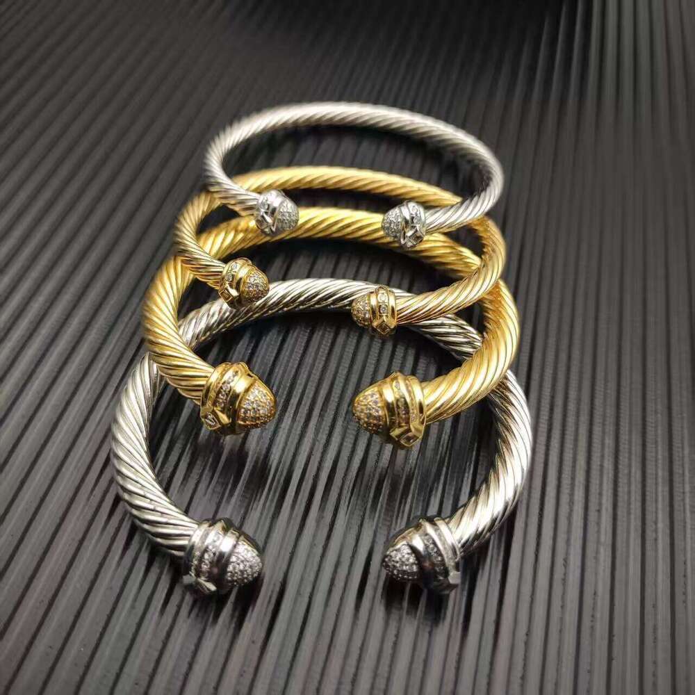 High Quality DY Colored Diamond Twist Wire Bangle Fashion Designer Cuff Bracelet Luxury Unisex Bracelets Wholesale Jewelry for Women and Men