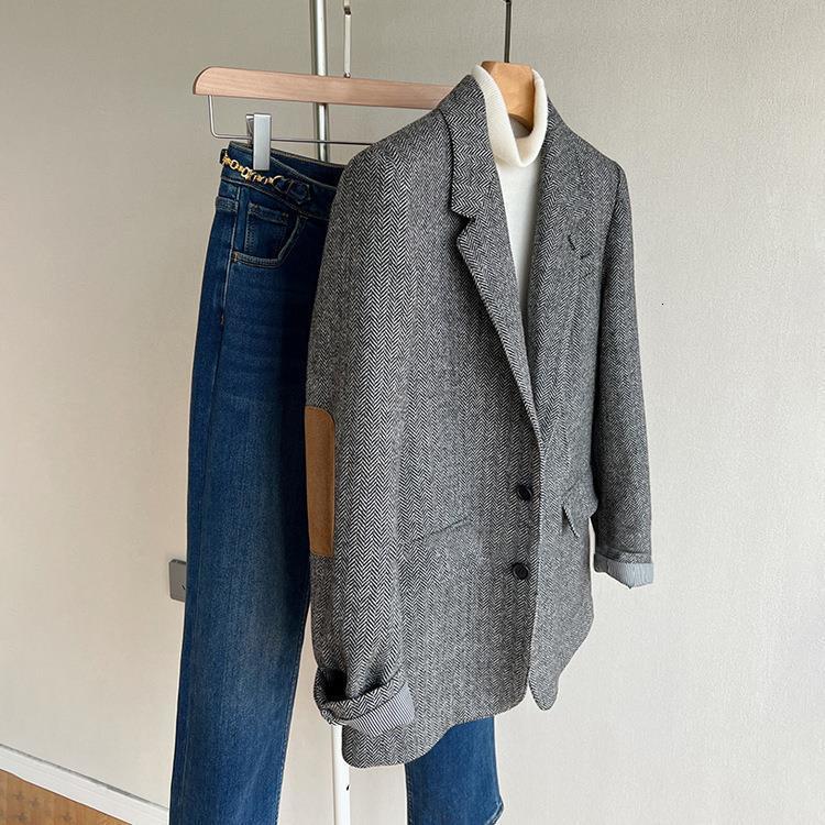 Mens Brown Herringbone Tweed Blazer Single Breasted Two Buttons Business Wedding Prom Tuxedo Jacket Casual Smart Suits Top 260130