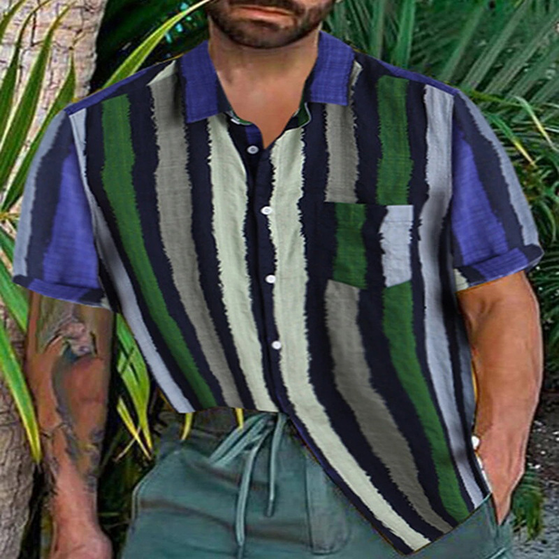 Pocket Hem Short Summer Blouse Shirts For Men Loose Shirts Lump Sleeve Multi Round MenS Blouse Hawaiian Summer Clothes 240808
