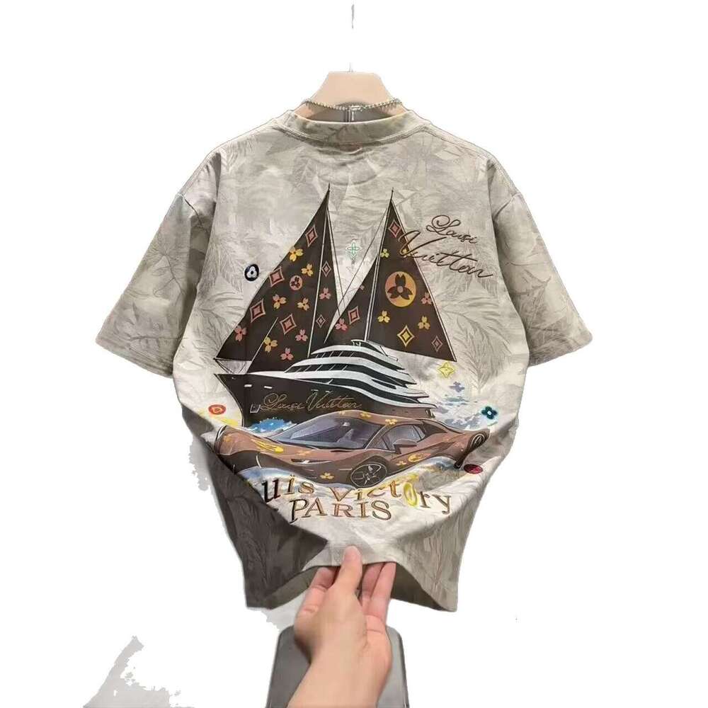 Summer New Men's Painted Panda Short Fashion Heavy Embroidery Print Trendy Brand Base Shirt Half Sleeve Top - view 6