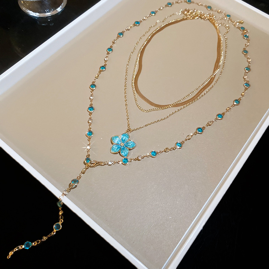 Crystal bead pendant necklace with oil-drip floral design, vintage court style collarbone chain, light luxury high-end jewelry wholesale - view 9