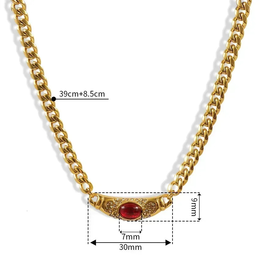 Medieval Big Glass Gem Collares Stainless steel Chain Choker Necklace260530 - view 4