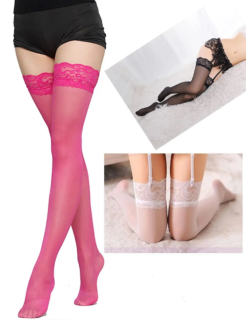 Sexy Lace Stockings for Women Thigh High Sheer Breathable Summer Socks JK Style Fashion Versatile Lingerie Black White Red 260601 - view 5