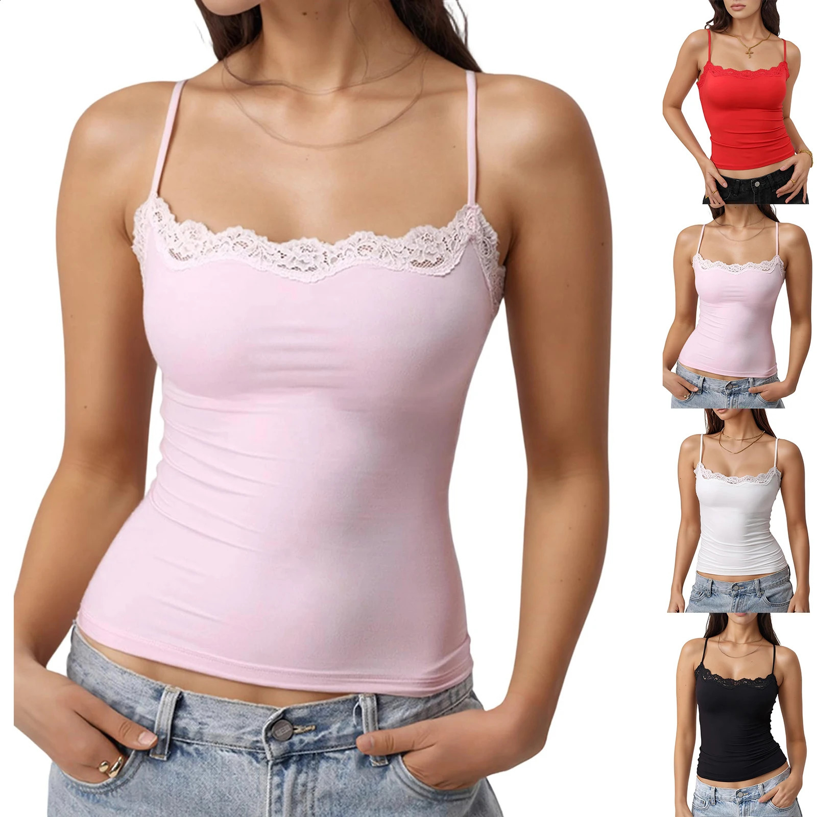 Sexy Lace Style Aesthetic Sweet Tank Top Sleeveless Casual Solid Color Tanks Harajuku All Match Cropped Thin Fashion Cami y260618 - view 7