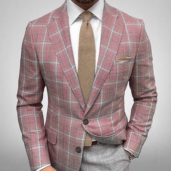 Mens Allover Stripe Plaid Print Long Sleeve Classic Lapel Two Button Suit Jacket Banquet Business Occasion Old Style 240902