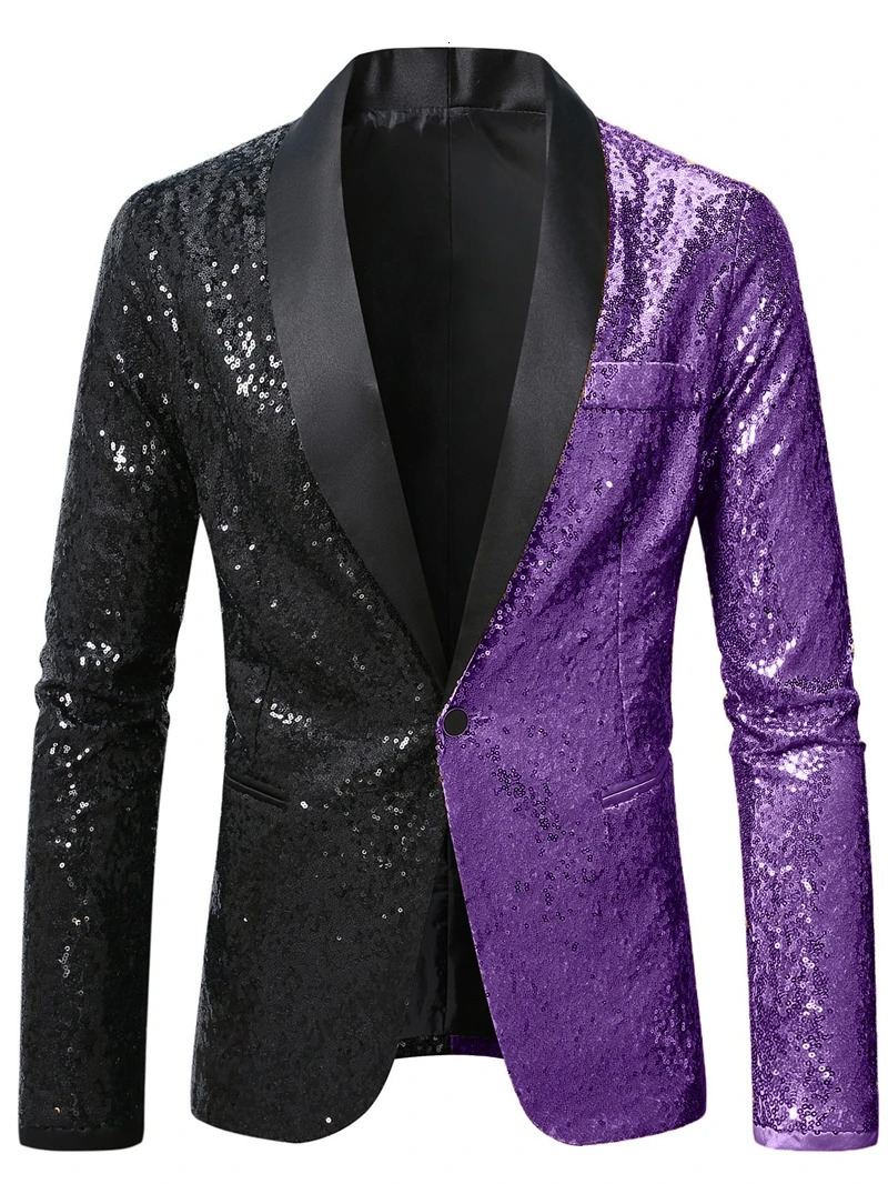 2026 Mens Suit Jacket Shiny Sequin Stage Performance Coat White Silver Blue Red Purple Blazers Vneck Single Button SXXL 260605 - view 7