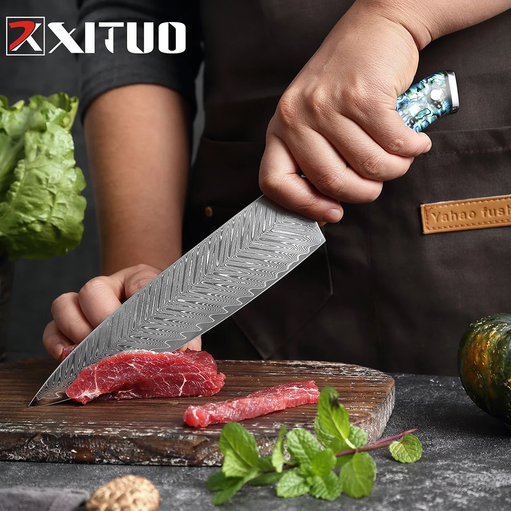 Profession Damascus Steel Chef Knife Super sharp Kitchen Knife Cleaver Paring Bread Knife etc Exquisite Abalone Shell Handle 260605 - view 7