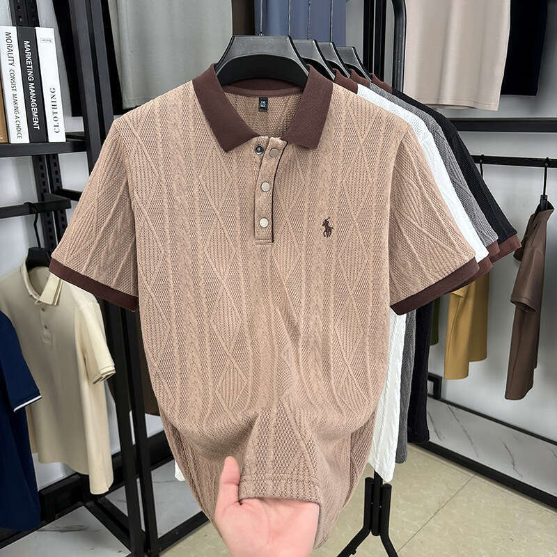 Brand Clothes 2026 Summer New Arrival Luxury Designer Knitted Tee, Middle Aged Men Korean Lapel Sweater Collar Jacquard Embroidery Shirts