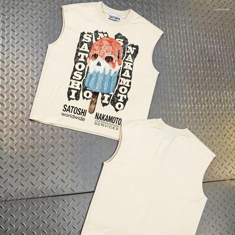 Men's T Shirts 26SS American Street Tank Top Sleeveless Vest Men Women Melting Ice Lolly Letter Print Shirt Clothing