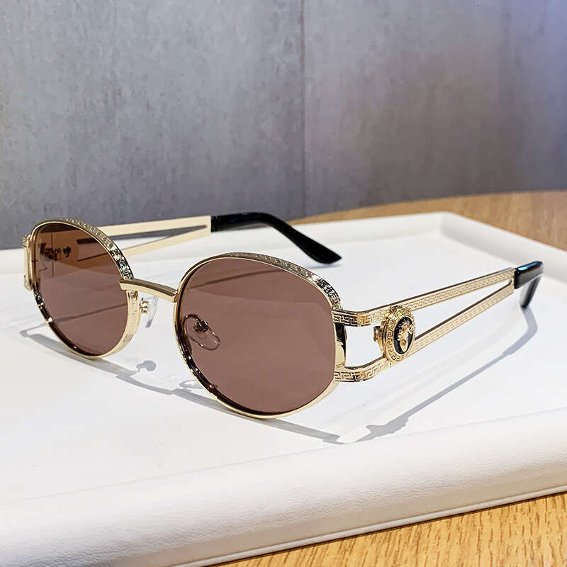 Luxury Brand Designer Sunglasses New Retro Metal Oval Small Frame For Men And Women With High-End Hollow-Out Temple UV Protection Sunglasses - view 4