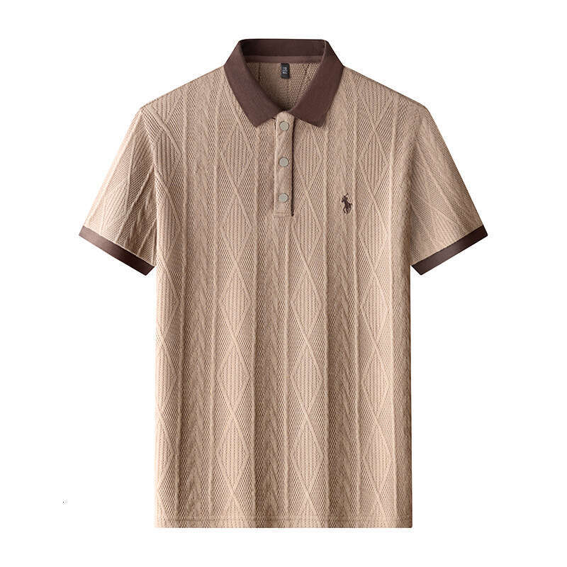 Brand Clothes 2026 Summer New Arrival Luxury Designer Knitted Tee, Middle Aged Men Korean Lapel Sweater Collar Jacquard Embroidery Shirts