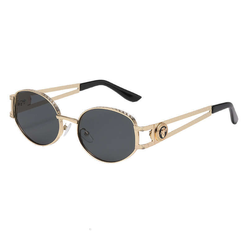 Luxury Brand Designer Sunglasses New Retro Metal Oval Small Frame For Men And Women With High-End Hollow-Out Temple UV Protection Sunglasses - view 6