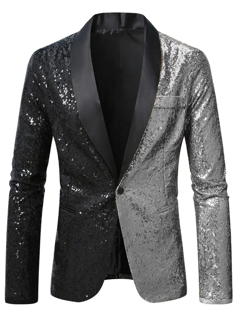 2026 Mens Suit Jacket Shiny Sequin Stage Performance Coat White Silver Blue Red Purple Blazers Vneck Single Button SXXL 260605 - view 6