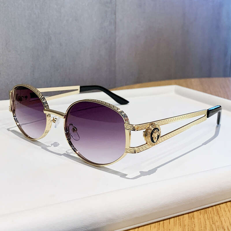 Luxury Brand Designer Sunglasses New Retro Metal Oval Small Frame For Men And Women With High-End Hollow-Out Temple UV Protection Sunglasses - view 5