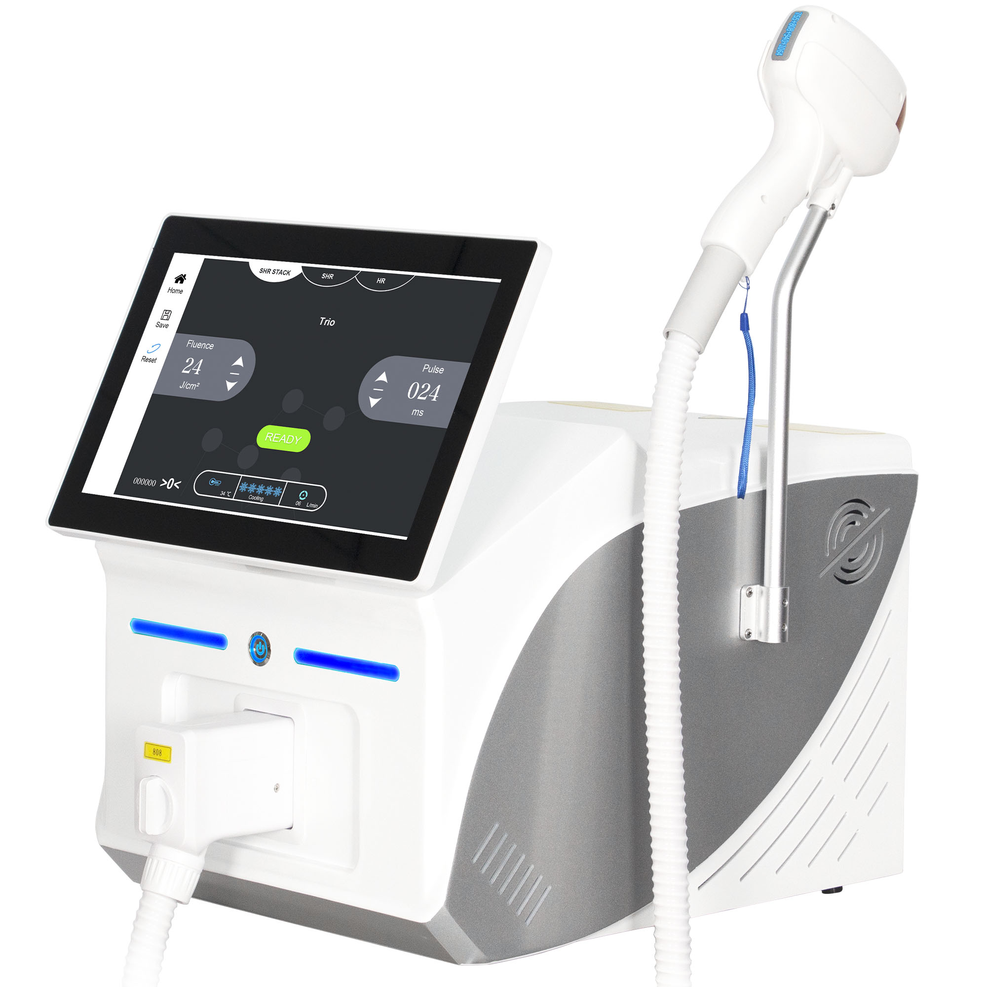 10BARS 4 Wavelengths 808NM 755NM 940NM 1064NM Diode Laser Hair Removal Machine with FAC Collimation 60Million Shots Sapphire Cooling for Home Salon Us