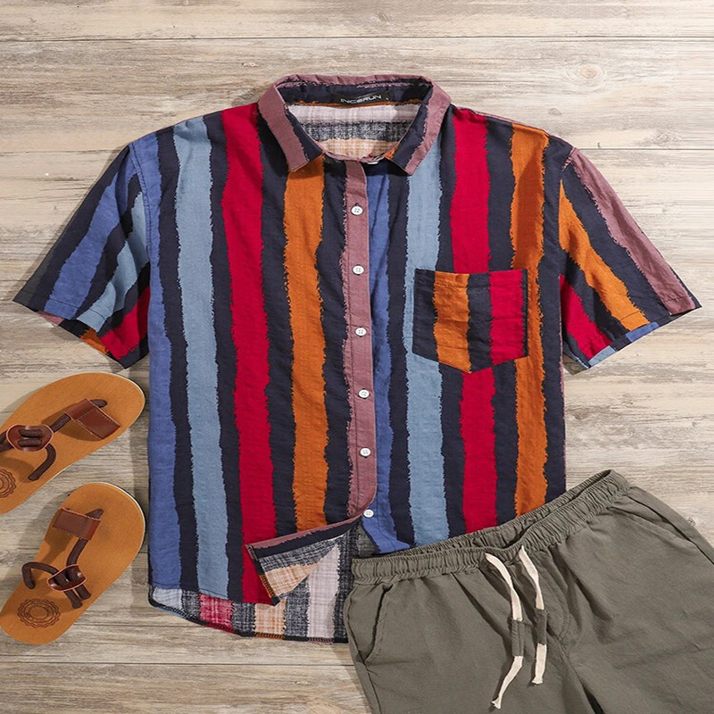 Pocket Hem Short Summer Blouse Shirts For Men Loose Shirts Lump Sleeve Multi Round MenS Blouse Hawaiian Summer Clothes 240808